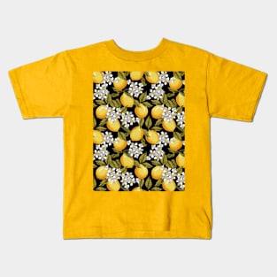 Lemons Pattern On Black Kids T-Shirt